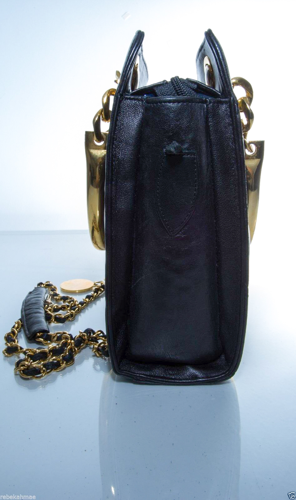 CHANEL Quilted CC Double Chain Shoulder Bag Leather Black Vintage Gold